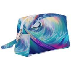 Wave Ocean Sea Tsunami Nautical Nature Water Wristlet Pouch Bag (large) by Wav3s