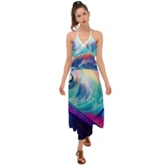 Wave Ocean Sea Tsunami Nautical Nature Water Halter Tie Back Dress  by Wav3s