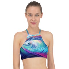 Wave Ocean Sea Tsunami Nautical Nature Water Racer Front Bikini Top by Wav3s