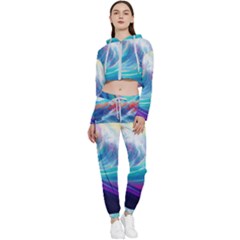 Wave Ocean Sea Tsunami Nautical Nature Water Cropped Zip Up Lounge Set by Wav3s