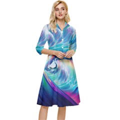 Wave Ocean Sea Tsunami Nautical Nature Water Classy Knee Length Dress by Wav3s