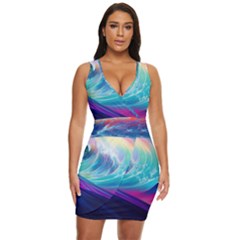 Wave Ocean Sea Tsunami Nautical Nature Water Draped Bodycon Dress