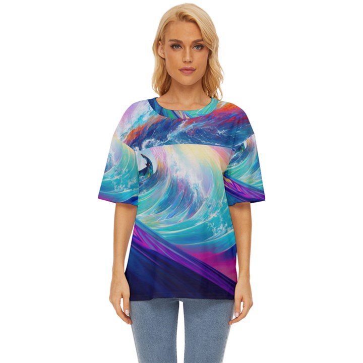 Wave Ocean Sea Tsunami Nautical Nature Water Oversized Basic Tee