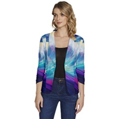 Wave Ocean Sea Tsunami Nautical Nature Water Women s One-button 3/4 Sleeve Short Jacket by Wav3s