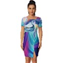 Wave Ocean Sea Tsunami Nautical Nature Water Fitted Knot Split End Bodycon Dress View1