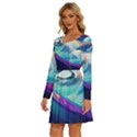 Wave Ocean Sea Tsunami Nautical Nature Water Long Sleeve Wide Neck Velvet Dress View2