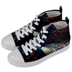 Peacock Bird Feathers Plumage Colorful Texture Abstract Women s Mid-top Canvas Sneakers