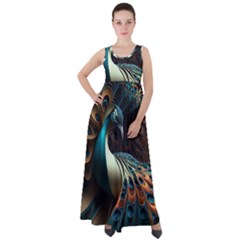 Peacock Bird Feathers Plumage Colorful Texture Abstract Empire Waist Velour Maxi Dress by Wav3s