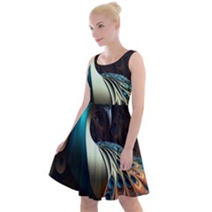 Peacock Bird Feathers Plumage Colorful Texture Abstract Knee Length Skater Dress