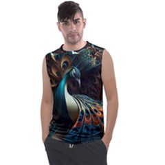 Peacock Bird Feathers Plumage Colorful Texture Abstract Men s Regular Tank Top