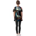 Peacock Bird Feathers plumage Colorful Texture Abstract Fold Over Open Sleeve Top View2