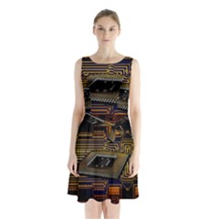 Processor Cpu Board Circuit Sleeveless Waist Tie Chiffon Dress by Wav3s