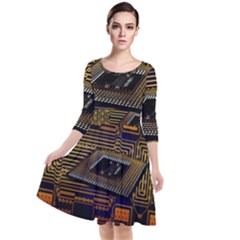 Processor Cpu Board Circuit Quarter Sleeve Waist Band Dress by Wav3s