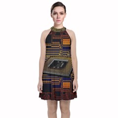 Processor Cpu Board Circuit Velvet Halter Neckline Dress  by Wav3s