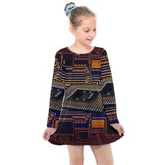 Processor Cpu Board Circuit Kids  Long Sleeve Dress by Wav3s