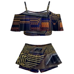 Processor Cpu Board Circuit Kids  Off Shoulder Skirt Bikini by Wav3s