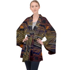 Processor Cpu Board Circuit Long Sleeve Velvet Kimono  by Wav3s