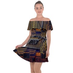 Processor Cpu Board Circuit Off Shoulder Velour Dress by Wav3s