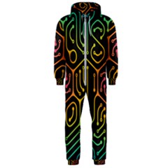 Circuit Hexagonal Geometric Pattern Background Pattern Hooded Jumpsuit (men) by Wav3s