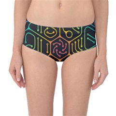 Circuit Hexagonal Geometric Pattern Background Pattern Mid-waist Bikini Bottoms by Wav3s