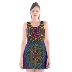 Circuit Hexagonal Geometric Pattern Background Pattern Scoop Neck Skater Dress