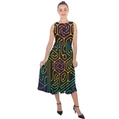 Circuit Hexagonal Geometric Pattern Background Pattern Midi Tie-back Chiffon Dress by Wav3s