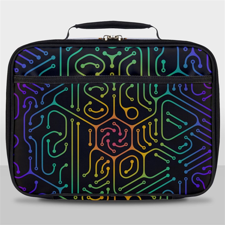 Circuit Hexagonal Geometric Pattern Background Pattern Full Print Lunch Bag