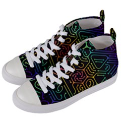 Circuit Hexagonal Geometric Pattern Background Pattern Women s Mid-top Canvas Sneakers by Wav3s