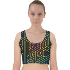 Circuit Hexagonal Geometric Pattern Background Pattern Velvet Racer Back Crop Top by Wav3s