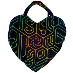 Circuit Hexagonal Geometric Pattern Background Pattern Giant Heart Shaped Tote by Wav3s