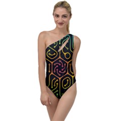 Circuit Hexagonal Geometric Pattern Background Pattern To One Side Swimsuit