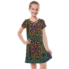 Circuit Hexagonal Geometric Pattern Background Pattern Kids  Cross Web Dress by Wav3s