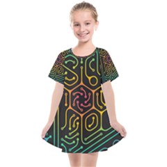 Circuit Hexagonal Geometric Pattern Background Pattern Kids  Smock Dress by Wav3s