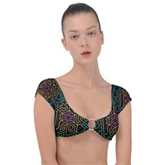 Circuit Hexagonal Geometric Pattern Background Pattern Cap Sleeve Ring Bikini Top by Wav3s