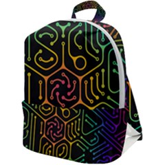 Circuit Hexagonal Geometric Pattern Background Pattern Zip Up Backpack by Wav3s