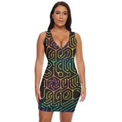 Circuit Hexagonal Geometric Pattern Background Pattern Draped Bodycon Dress by Wav3s