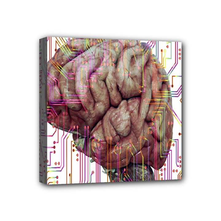 Brain Think Neurons Circuit Mini Canvas 4  x 4  (Stretched)