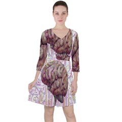 Brain Think Neurons Circuit Quarter Sleeve Ruffle Waist Dress