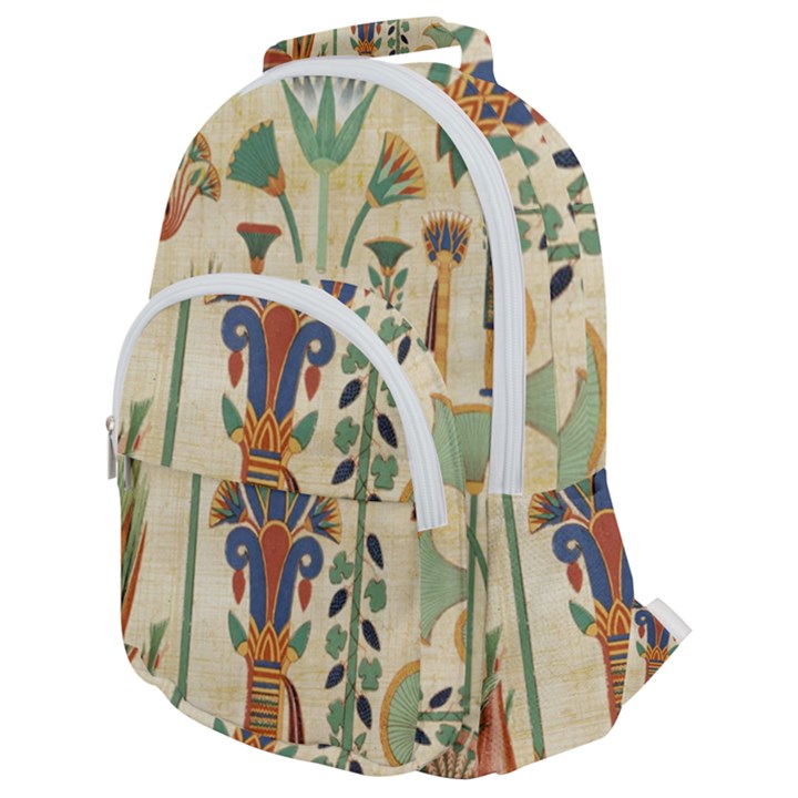 Egyptian Paper Papyrus Hieroglyphs Rounded Multi Pocket Backpack