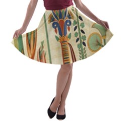 Egyptian Paper Papyrus Hieroglyphs A-line Skater Skirt by Wav3s