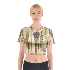 Egyptian Paper Papyrus Hieroglyphs Cotton Crop Top by Wav3s