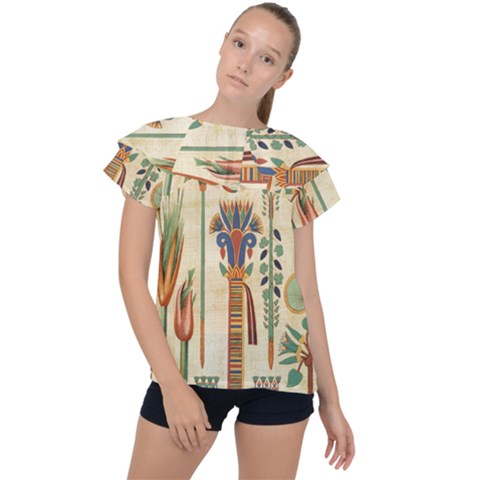 Egyptian Paper Papyrus Hieroglyphs Ruffle Collar Chiffon Blouse by Wav3s