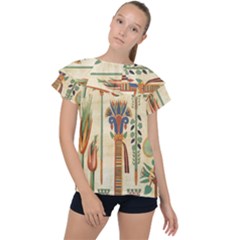 Egyptian Paper Papyrus Hieroglyphs Ruffle Collar Chiffon Blouse