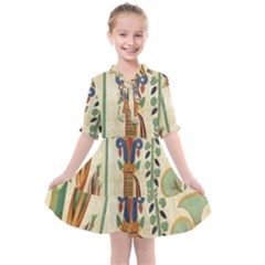 Egyptian Paper Papyrus Hieroglyphs Kids  All Frills Chiffon Dress by Wav3s