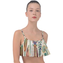 Egyptian Paper Papyrus Hieroglyphs Frill Bikini Top by Wav3s