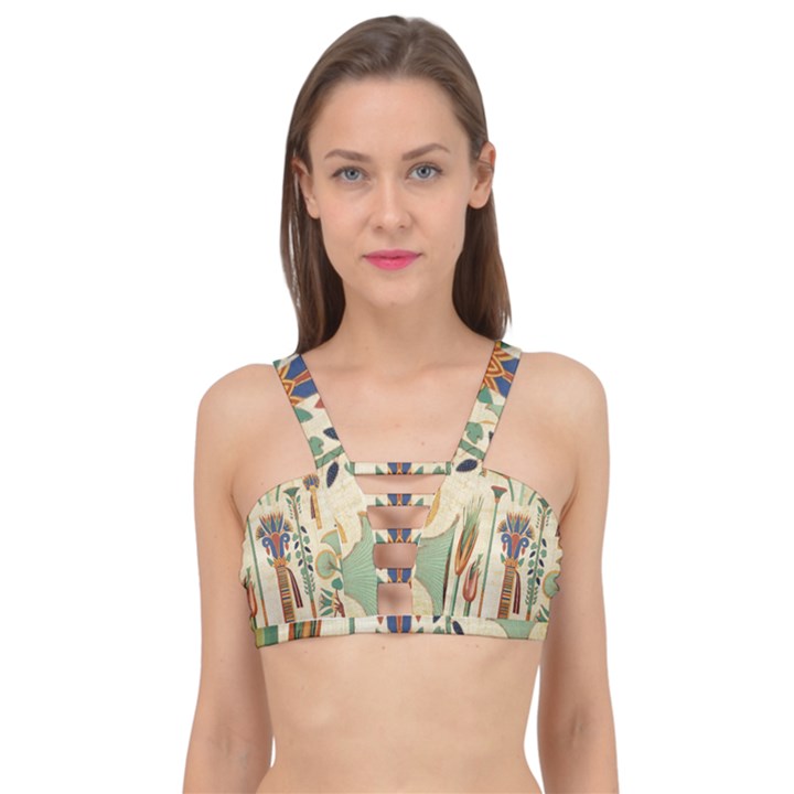 Egyptian Paper Papyrus Hieroglyphs Cage Up Bikini Top