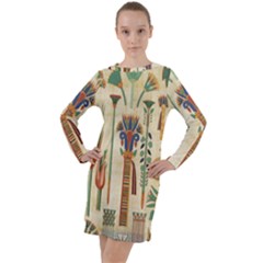 Egyptian Paper Papyrus Hieroglyphs Long Sleeve Hoodie Dress by Wav3s