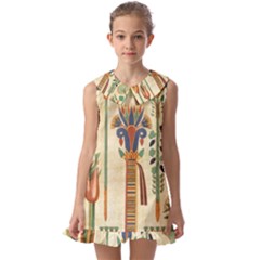 Egyptian Paper Papyrus Hieroglyphs Kids  Pilgrim Collar Ruffle Hem Dress by Wav3s