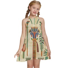 Egyptian Paper Papyrus Hieroglyphs Kids  Halter Collar Waist Tie Chiffon Dress by Wav3s