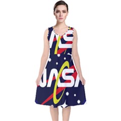 Nasa Insignia V-neck Midi Sleeveless Dress  by Wav3s